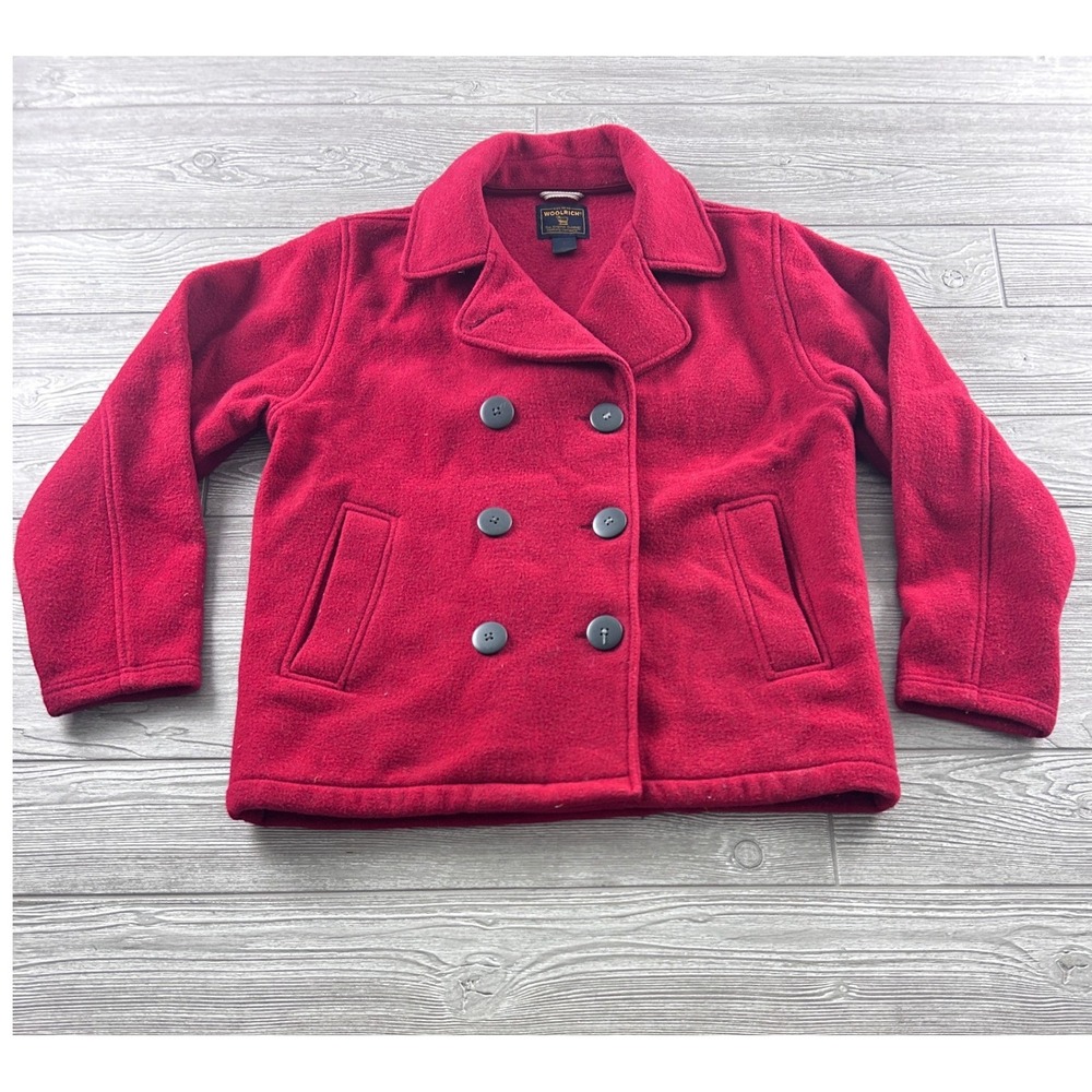 Woolrich Womens Ruby Wool Blend Pea Coat Red Double Breasted Jacket Size M 16350